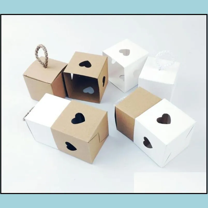 mini kraft paper box with heart shaped window gift wrap candy chocolate packaging white brown square wedding birthday decoration