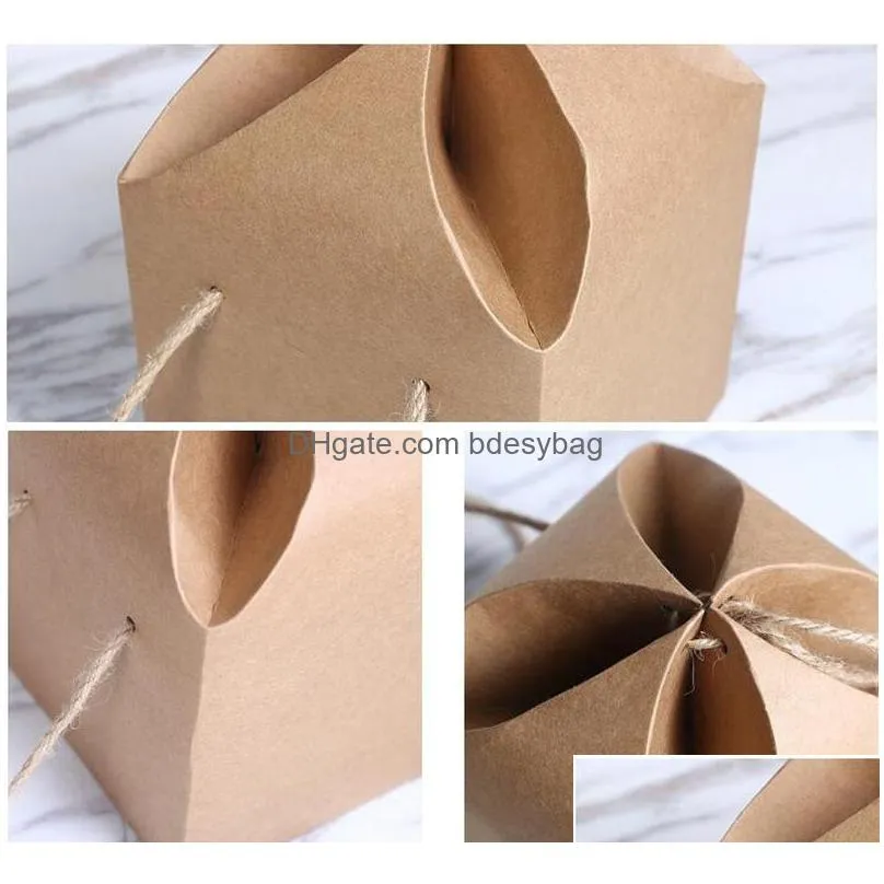 creative design hand brown paper boxes favors food packaging gift box with handle 14.5x14.5x18cm lx1176