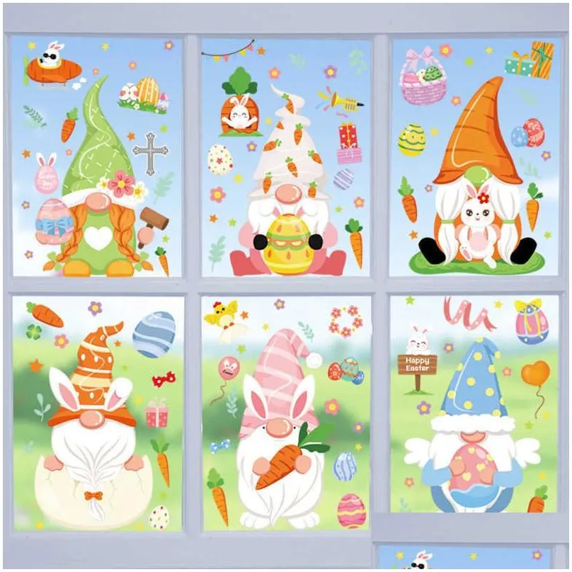  2023 easter window stickers rabbit carrot eggs electrostatic glass decal wall sticker happy easter decorations for home party
