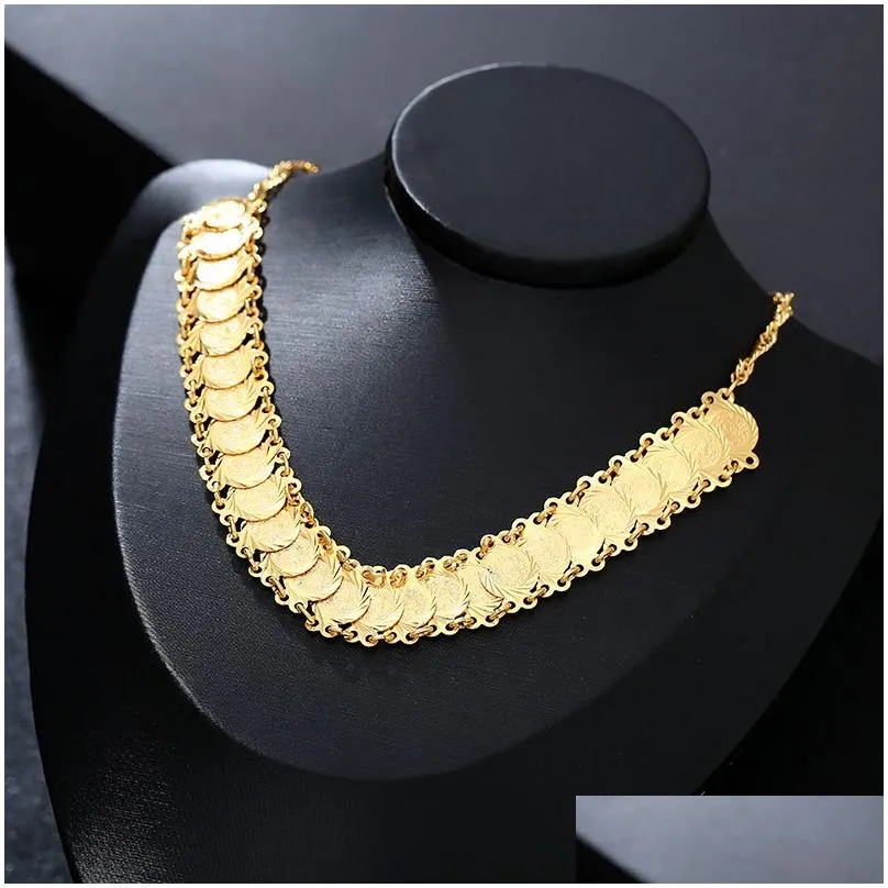  classic arab jewelry sets gold color necklace bracelet earrings ring middle eastern for women coin bijoux 201222