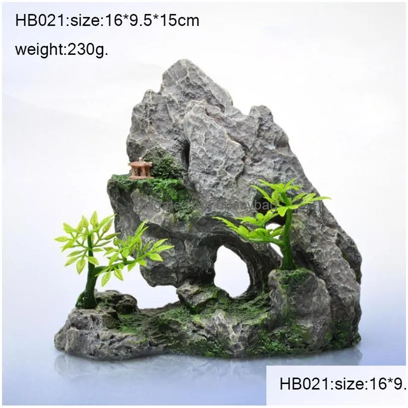 Decorations Mti-Style Ornaments Rockery Decorations Aquarium Artificial Resin Stone Landsca Simation Moss Fish Live Aquariums Accessor Dhejs