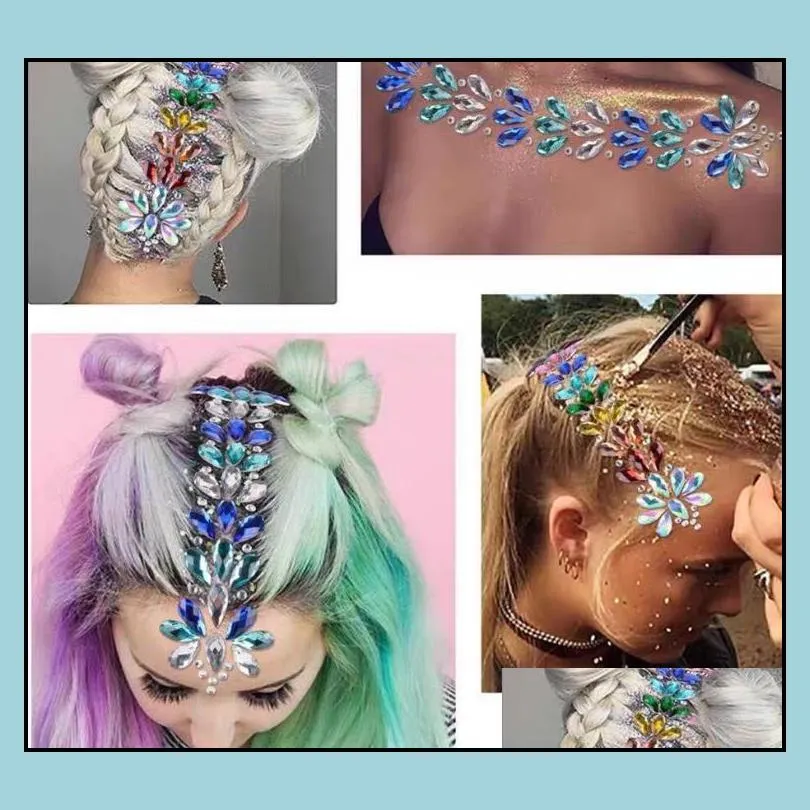 hair gems tattoo stickers face body jewels music festival party decoration eyes mermaid rhinestone glitter tattoos sheet self adhesive crystal paste diy