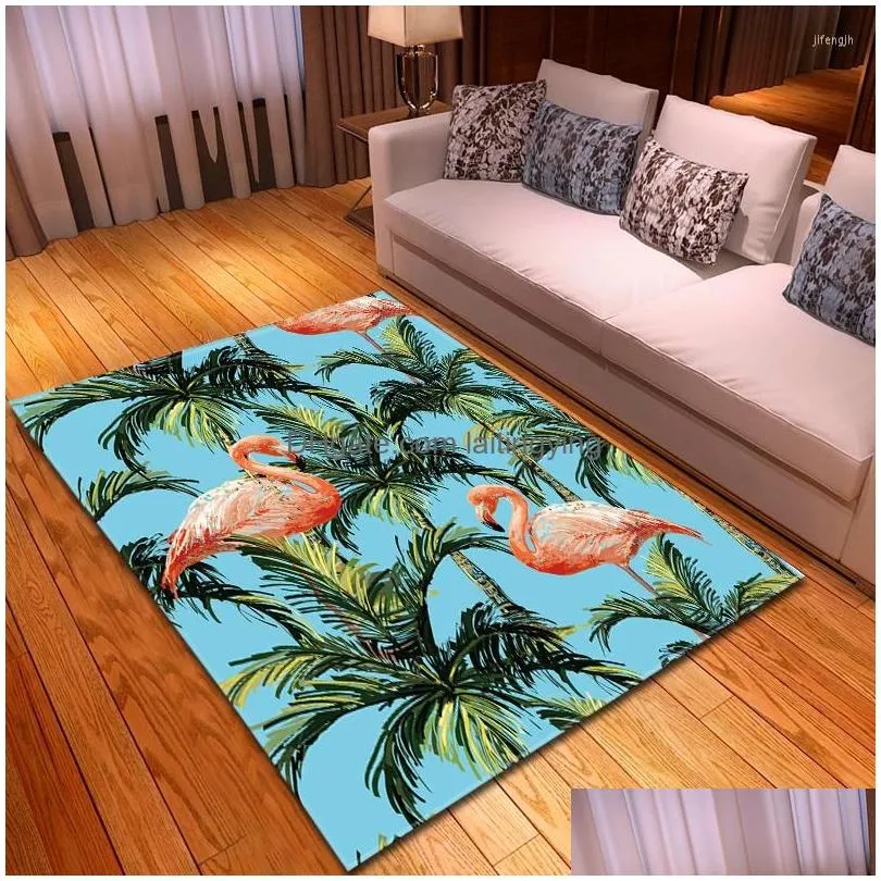 carpets cartoon flamingo children room floor mat bedside flannel area rug baby play crawling rugs large home living carpet