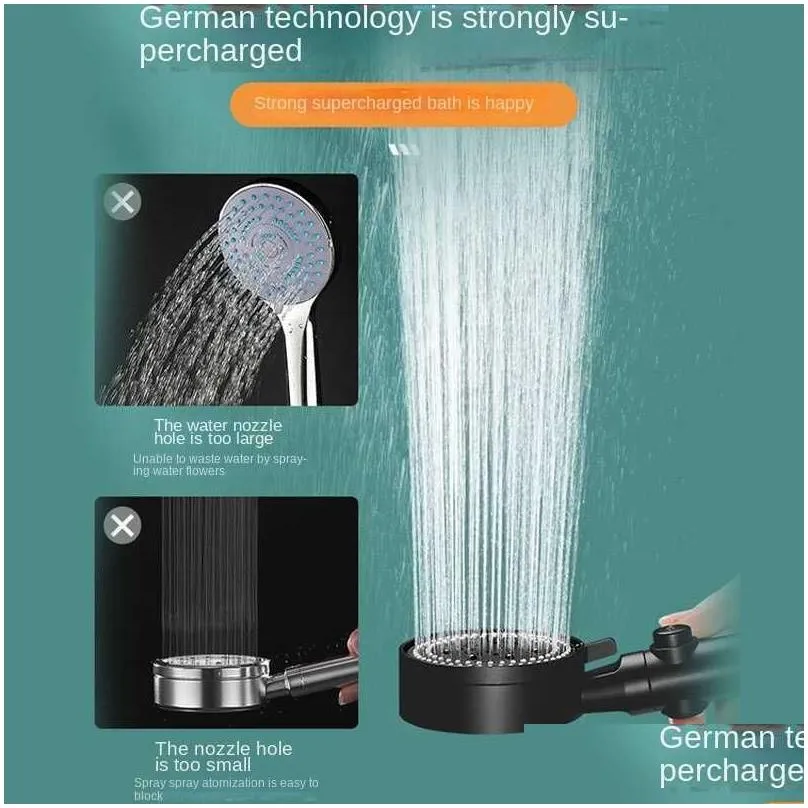  shower head water saving black 5 mode adjustable high pressure shower one-key stop water massage eco shower bathroom accessories