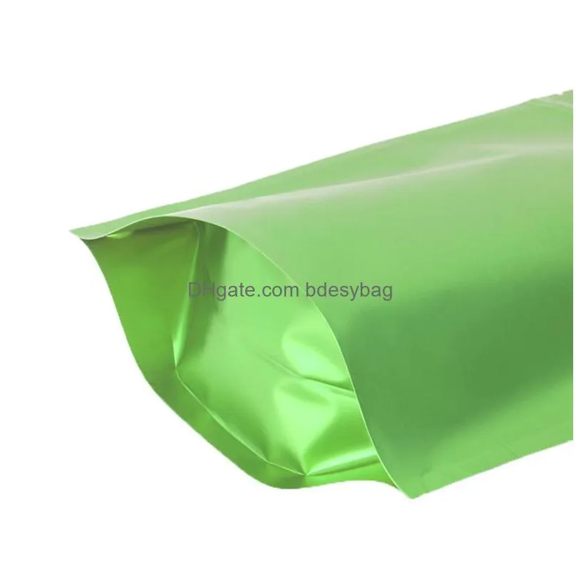 matte green aluminum foil stand up bag grip seal tear notch doypack food snack coffee bean storage pack pouches lx4225