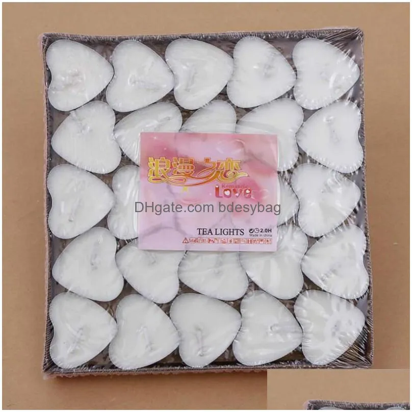 Candles Smokeless Tea Lights Candles Round Paraffin Valentine Gift Birthday Love Romantic Candle Wedding Decoration Drop Delivery Home Dhxaf