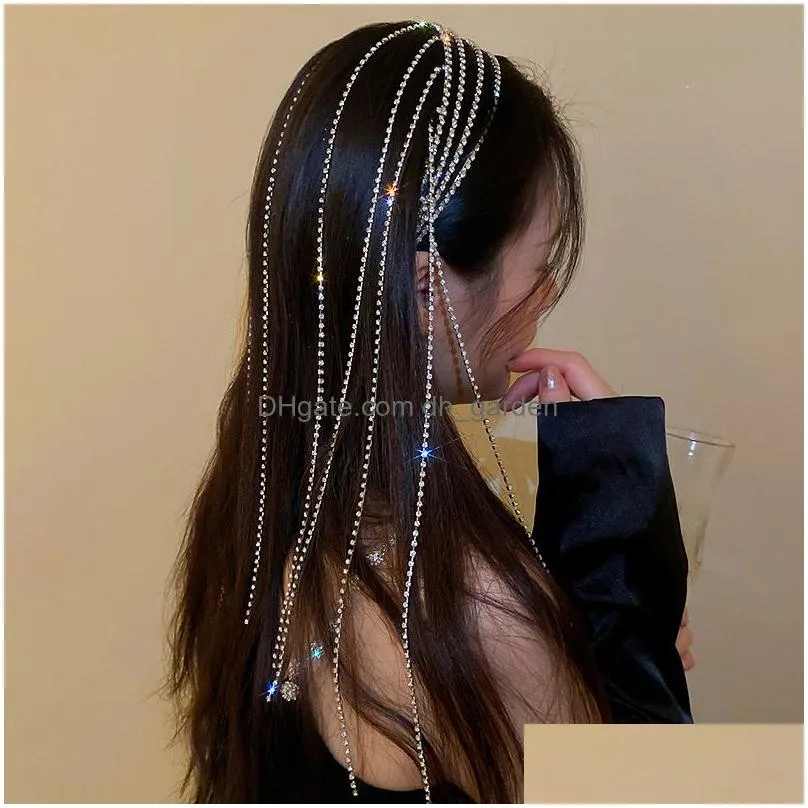 Headbands New Fl Rhinestone Headband For Hair Women Long Tassel Crystal Accessories Wedding Jewelry Drop Delivery Jewelry Hai Dhgarden Otqu7