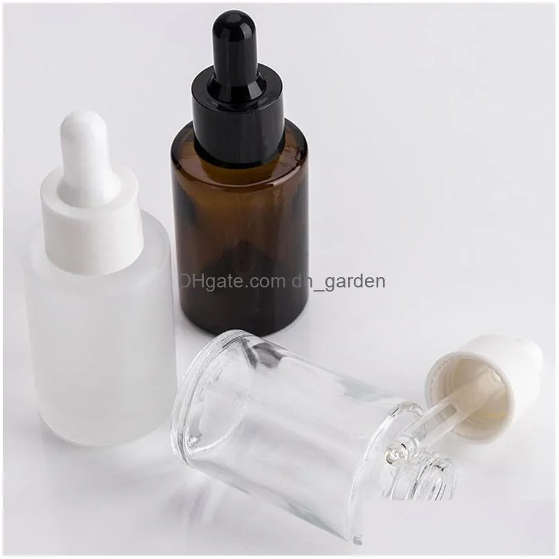 30ml glass bottle flat shoulder frosted/transparent/amber round essential oil serum dropper bottle portable empty cosmetic bottles