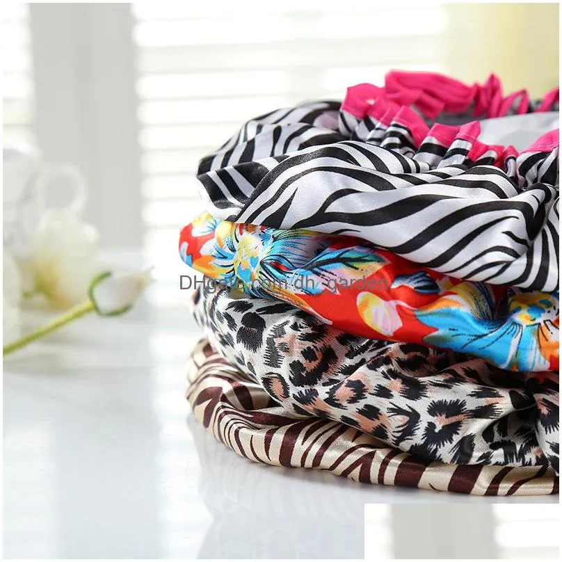 fashion leopard printing shower cap adult double environmental protection peva waterproof shampoo caps bathroom supplies