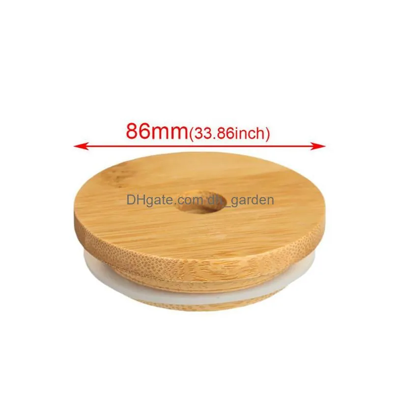 70/86mm bamboo cap lids reusable wooden mason jar lid sealing caps with straw hole and silicone seal