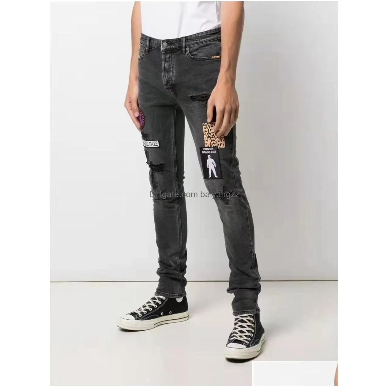 jeans mens designer trouser legs open fork tight capris denim trousers add fleece thicken warm slimming jean pants brand clothing embroidery printing