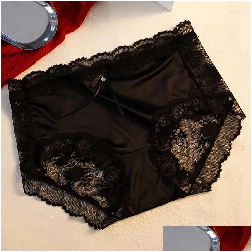 Women`s Panties Satin Lace Female Mid Waist Underwear Seamless Sexy Cotton Crotch Fashion Ladies Briefs Women Panty Lingerie