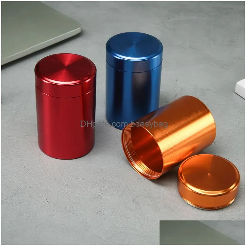 solid color airtight smell proof container aluminum alloy herb stash metal sealed can tea jar storage boxes lx5516