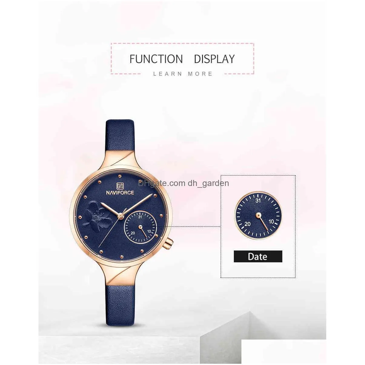 Wristwatches Naviforce Women Fashion Blue Quartz Watch Lady Leather Watchband High Quality Casual Waterproof Wristwatch Gift Dhgarden Othhl