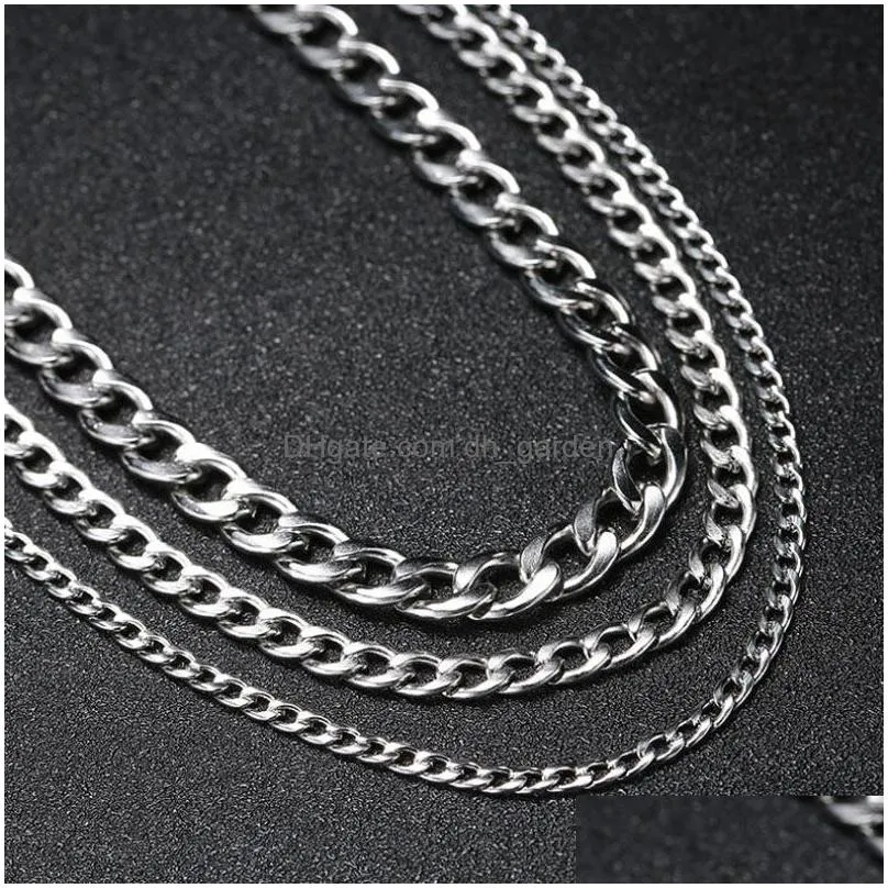 Chokers Stainless Steel Chain Necklace Long Hip Hop For Women Men On The Neck Fashion Jewelry Gift Accessories Sier Color Ch Dhgarden Otkmg