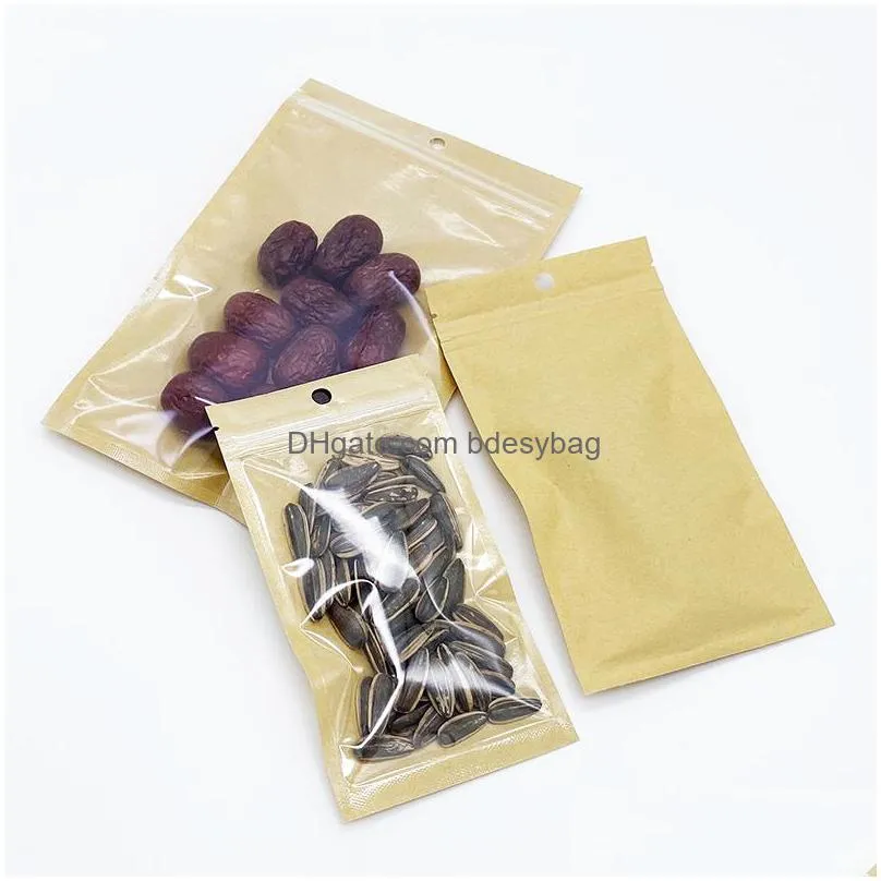 clear plastic kraft paper self seal bag 10 sizes pouches transparent zipper package bags for snack candy sugar storage lx3393