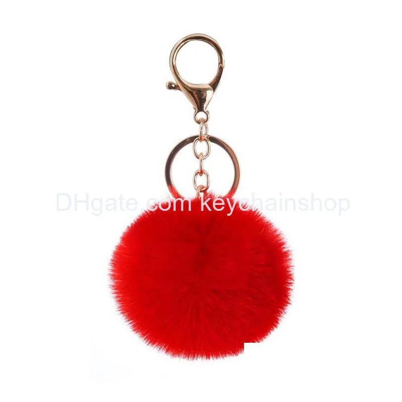 37 colors 8cm imitate rabbit fur ball keychain pom pom car keychain handbag keychain fluffy faux rabbit fur key ring