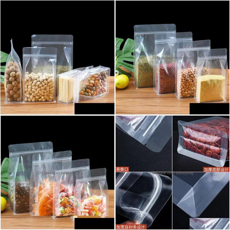 transparent stand up plastic self sealing bag high clear window coffee snack cookie rice packaging bag plastic gift bags lx3413