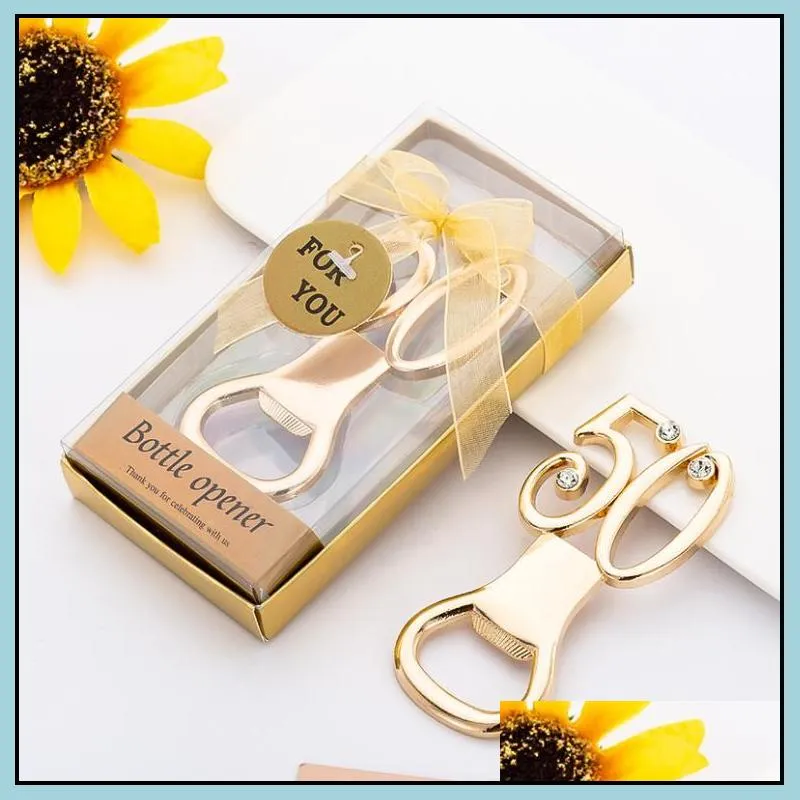 numbers bottle opener party favor gold metal diamond beer wine opener wedding anniversary 30th 40th 50th 60th 70th 80th event prensent decoration with gift