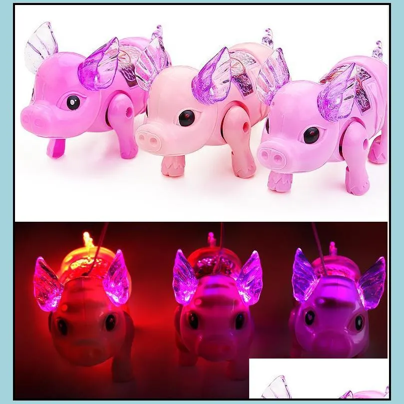 electric walking singing musical light up pig toy with leash kids led flash pet boys girls party favors without battery