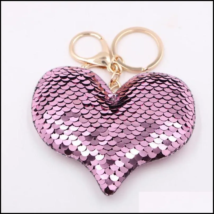 heart sequin keychain key rings party favors mothers day christmas valentines day gift for girls women