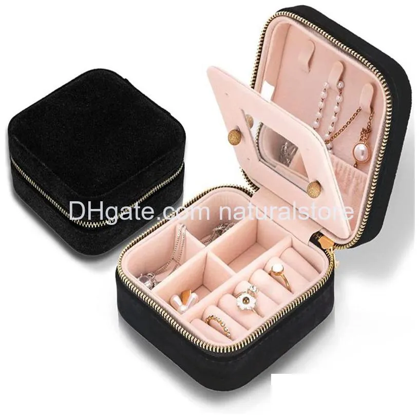 travel velvet jewelry box with mirror wedding gifts case for women girls small portable organizer boxes for rings earrings necklaces