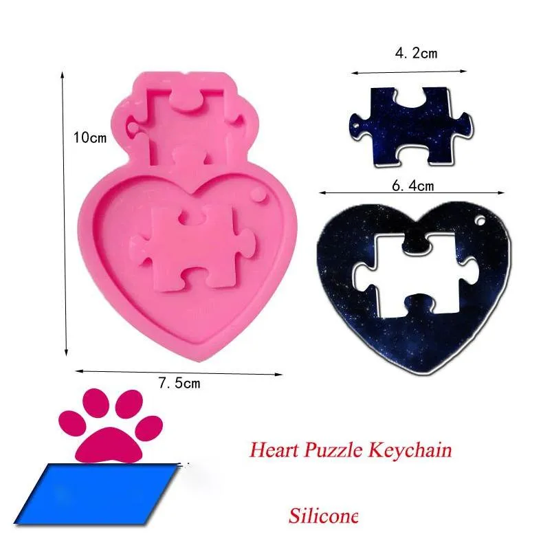 diy silicone mold heart puzzle keychain silicone mold for diy cake decoration resin gumpaste fondant sugar craft molds 