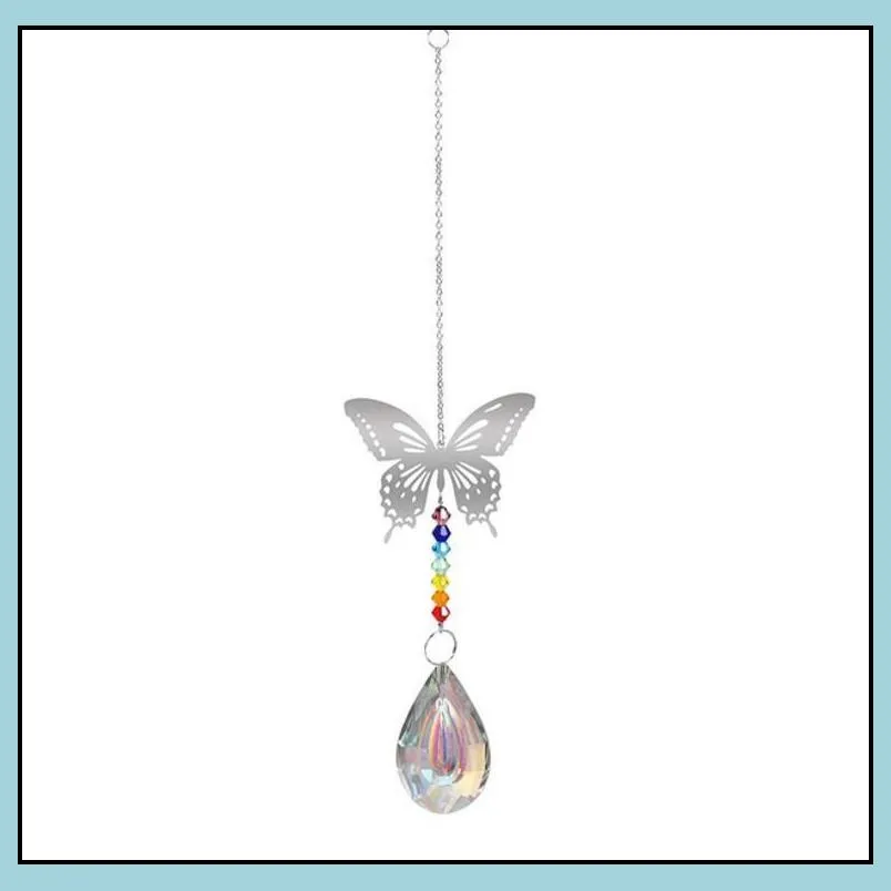 ab color crystal sun catcher garden decoration window lawn butterfly dragonfly hanging prism rainbow maker beaded charms chandelier