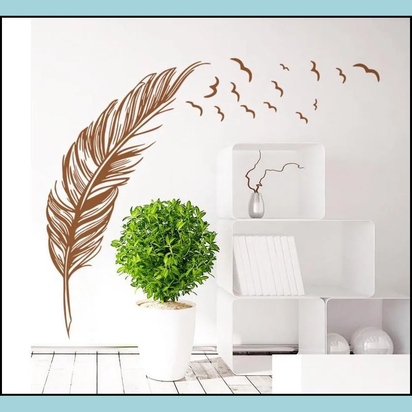 birds flying feather wall stickers removable bedroom home decal mural art decor wedding party background decorations 47x71