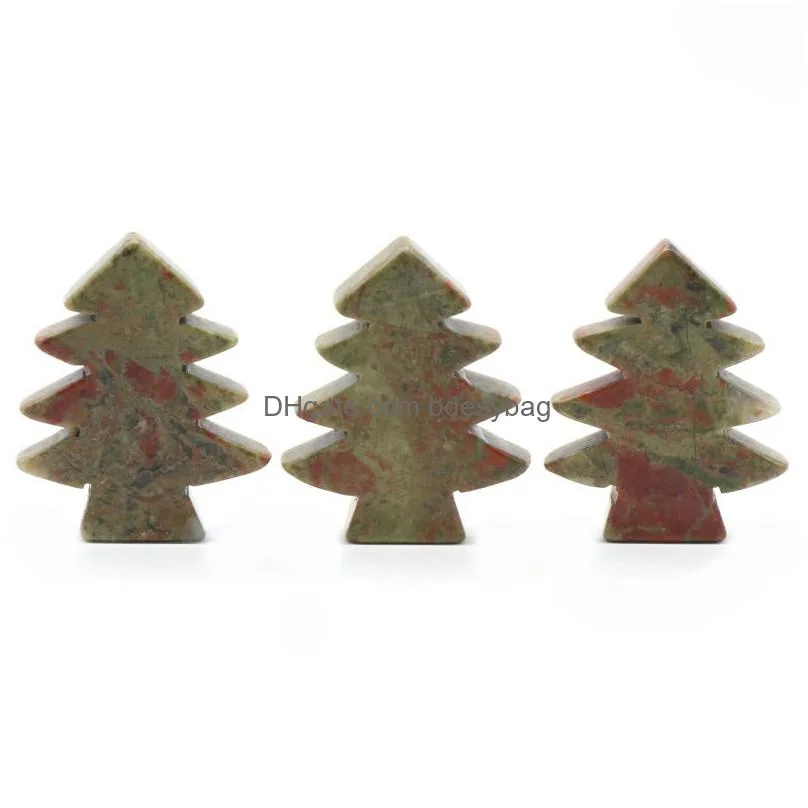 3 pieces green aventurine healing crystal stones pendant mini christmas tree desk ornament pocket stone home office christmas