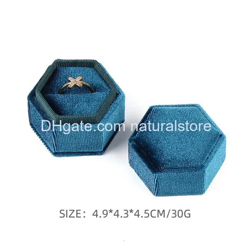 hexagon shape velvet jewelry ring box storage case holder wedding ring display boxes for women gift earrings packaging