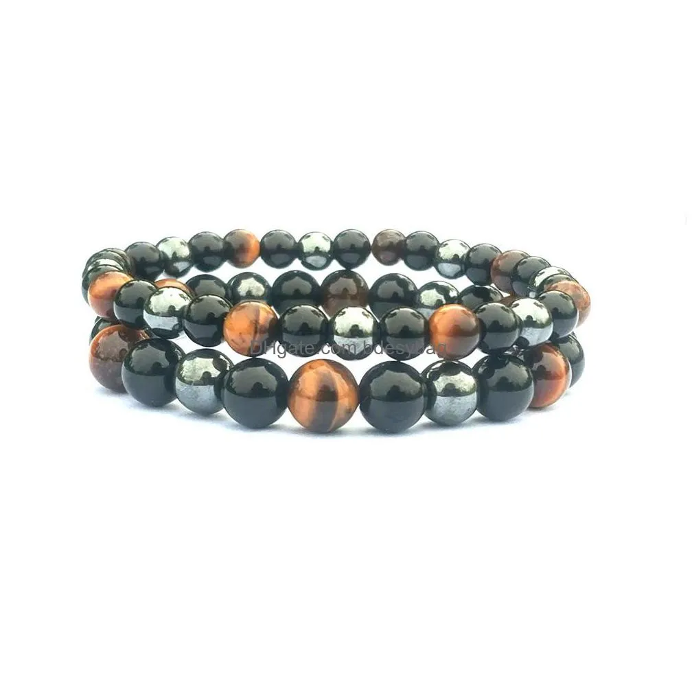 womens mens handmade classic black gallstone tiger eye obsidian 8mm mixed color bracelet bead bracelet