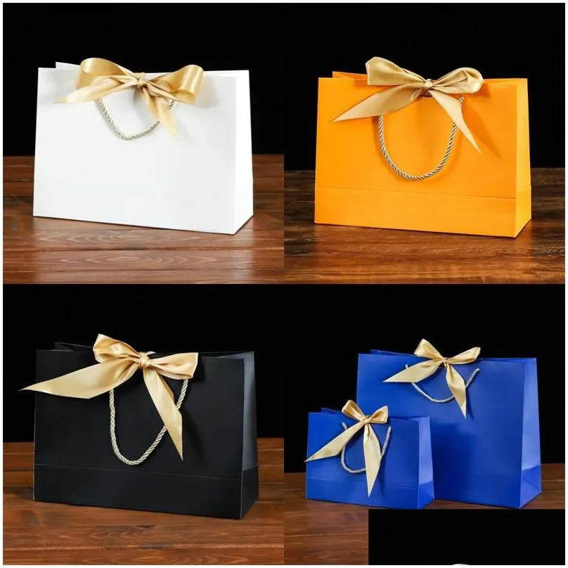 bow square bottom packaging bag pure colour silk ribbon handbags paper packing package gift party colourful charm 2 3kz n2