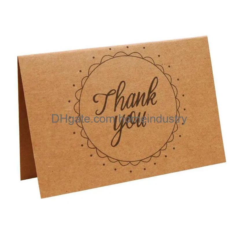 retro kraft paper thank you card folding wreath design print gratitude handwriting greeting cards wedding birthday party flower shop 0