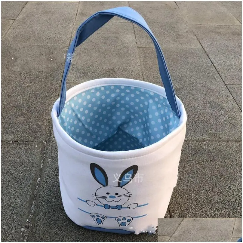 lovely canvas bucket bags diy cylindrical rabbit pattern easter gift candy hand basket 23x25cm 12jz j2