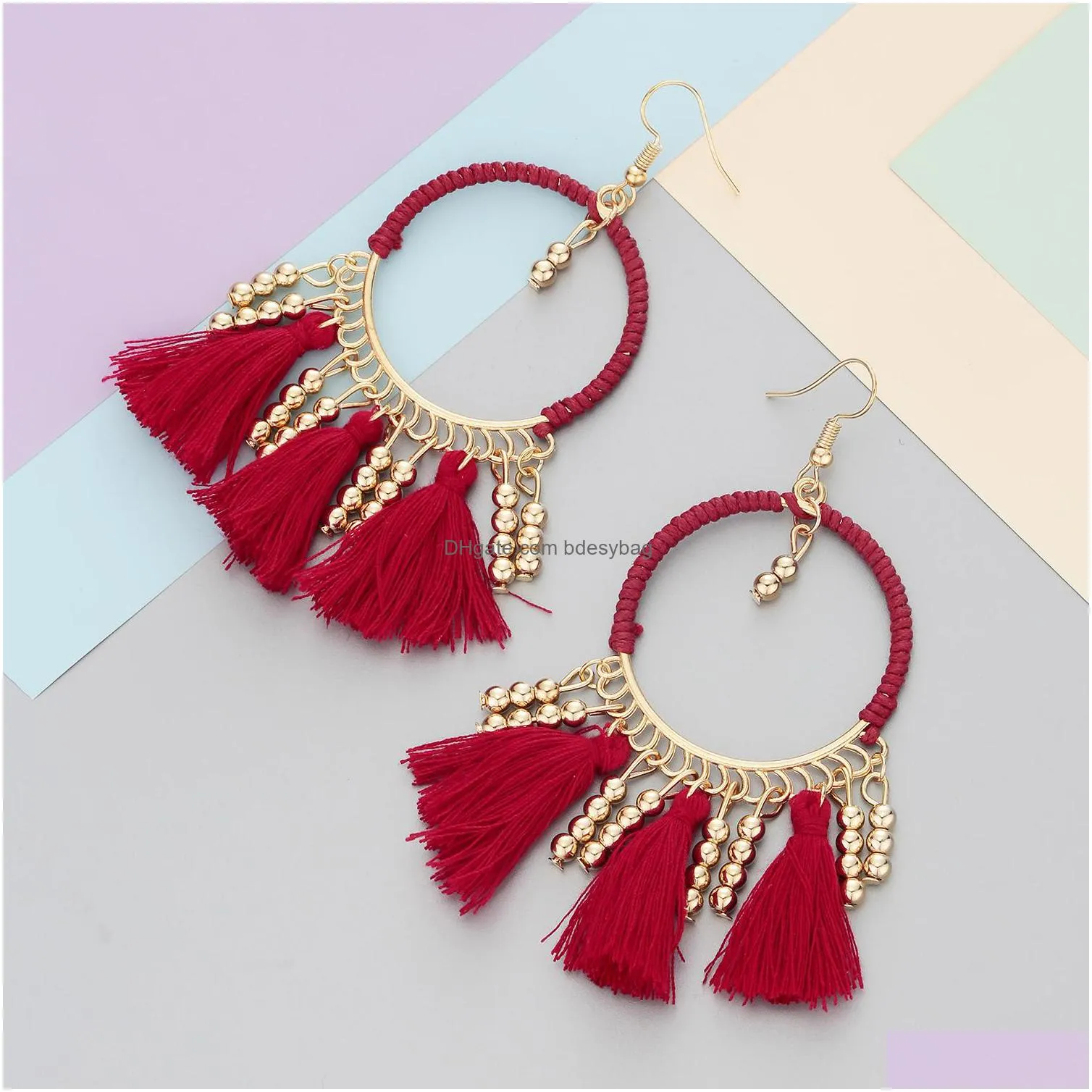 bohemian earrings thread beaded tassel fringe drop dangle gifts for women daily jewelry 5 color