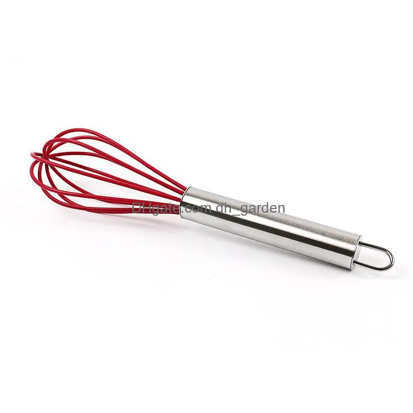stainless steel handle egg beater whisk baking tools manual silicone cream butter eggs tool dough mixer kitchen supplies