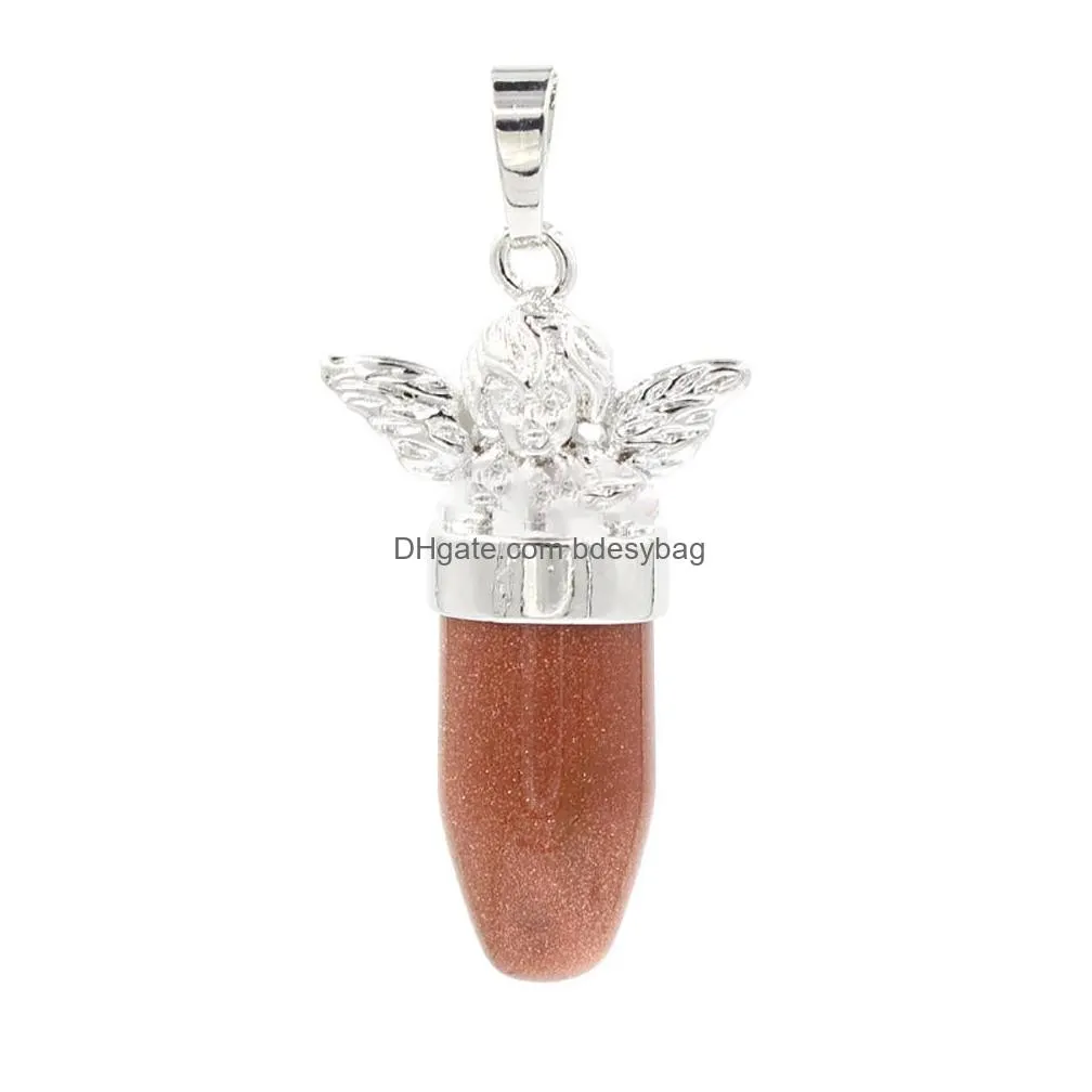 qimoshi natural stone bullet pendant necklace silver alloy feminine charm small point cone jewelry birthday gift for women men girl