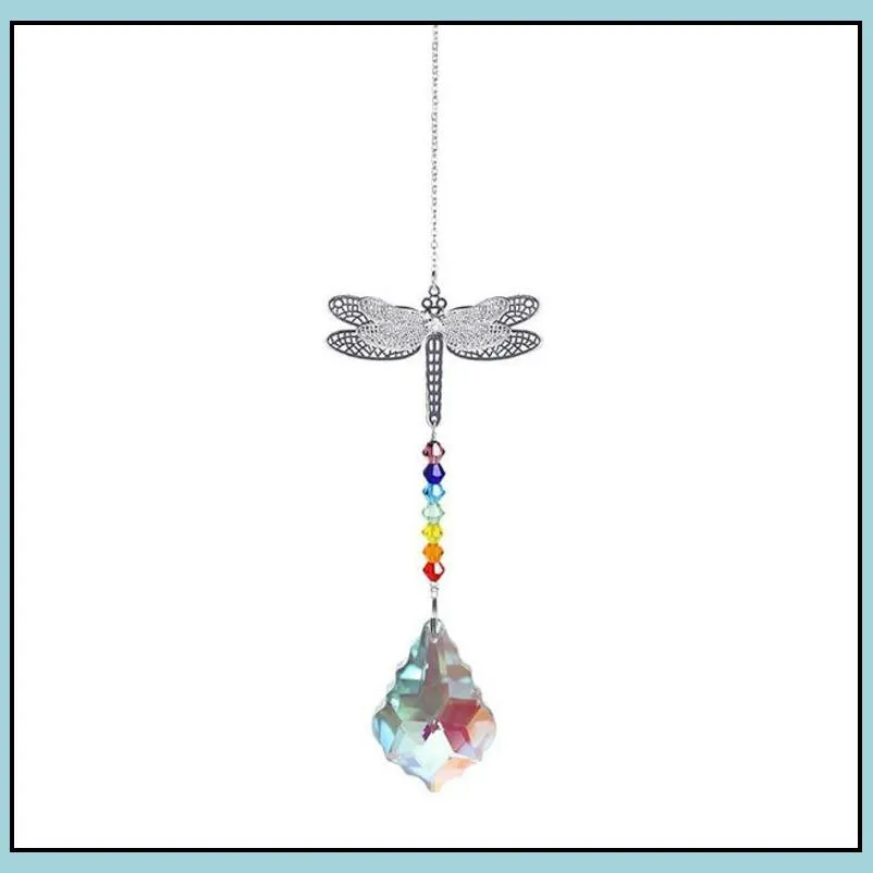 ab color crystal sun catcher garden decoration window lawn butterfly dragonfly hanging prism rainbow maker beaded charms chandelier