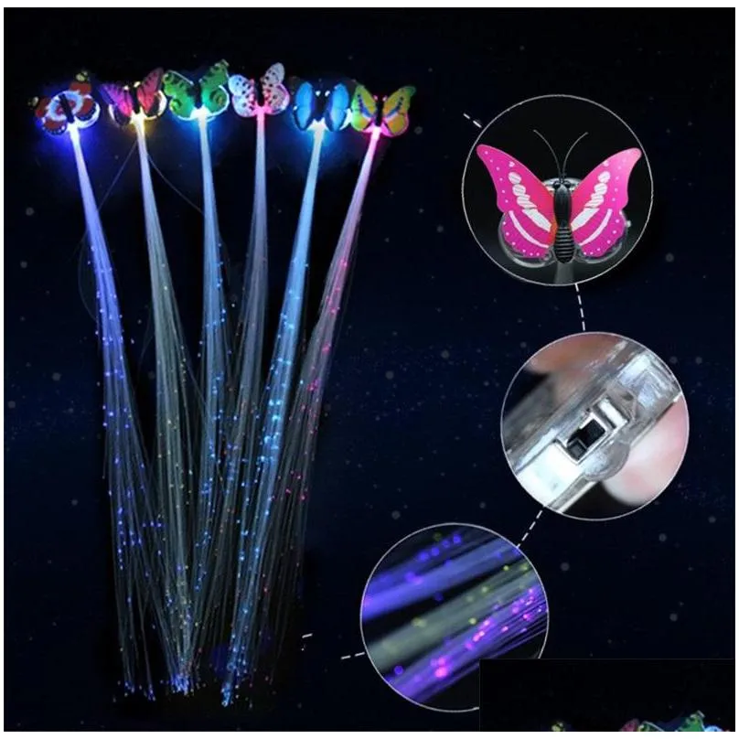 35cm butterfly luminescence ponytail girl party optical fiber noctilucent hairpin colorful children led toys glow 0 75jf o2