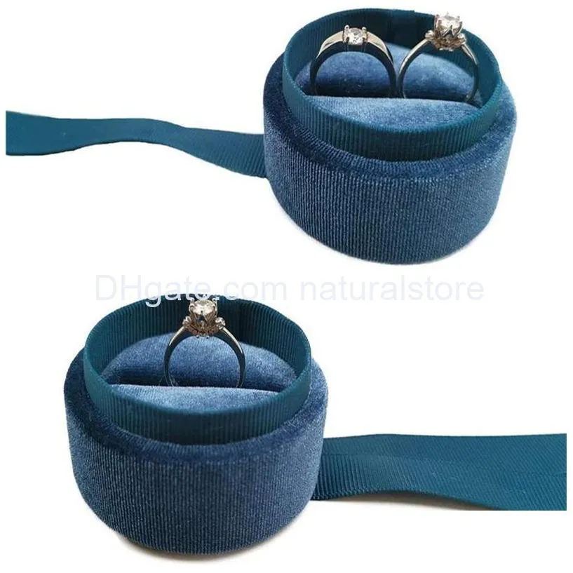 velvet round jewelry box wedding ring case with elegant ribbon pendant necklace earrings jewelry storage holder packaging container