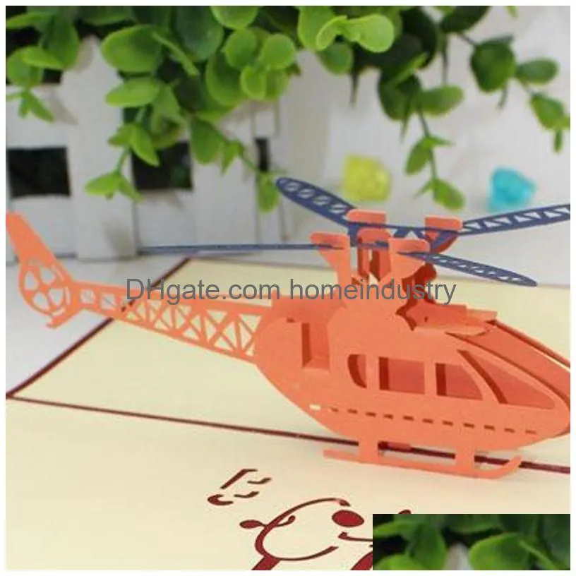 stereo helicopter postcard carving 3d  up greeting cards for happy birthday invitation card hollowed out design 3 9me bb