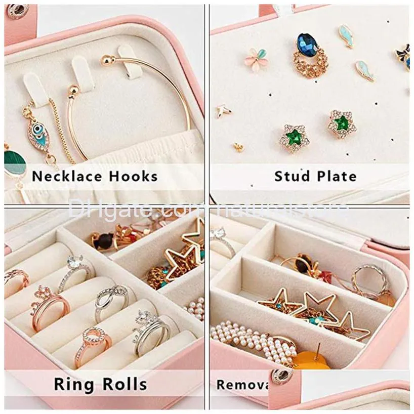 protable pu leather jewelry box fashion necklace ring earrings storage organizer holder travel cosmetics beauty accessories display case
