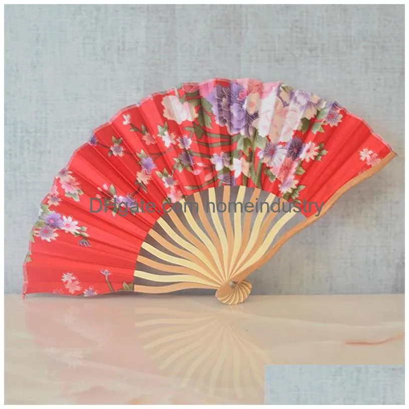 retro chinese bamboo folding cherry blossom flower design art ornament classic hand fans women wedding dance party favor gift 3 7mq kk