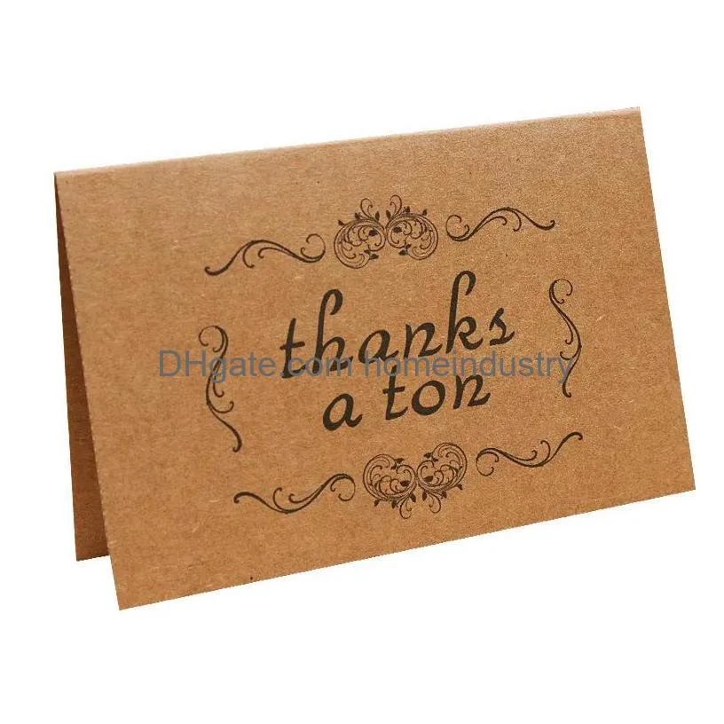 retro kraft paper thank you card folding wreath design print gratitude handwriting greeting cards wedding birthday party flower shop 0