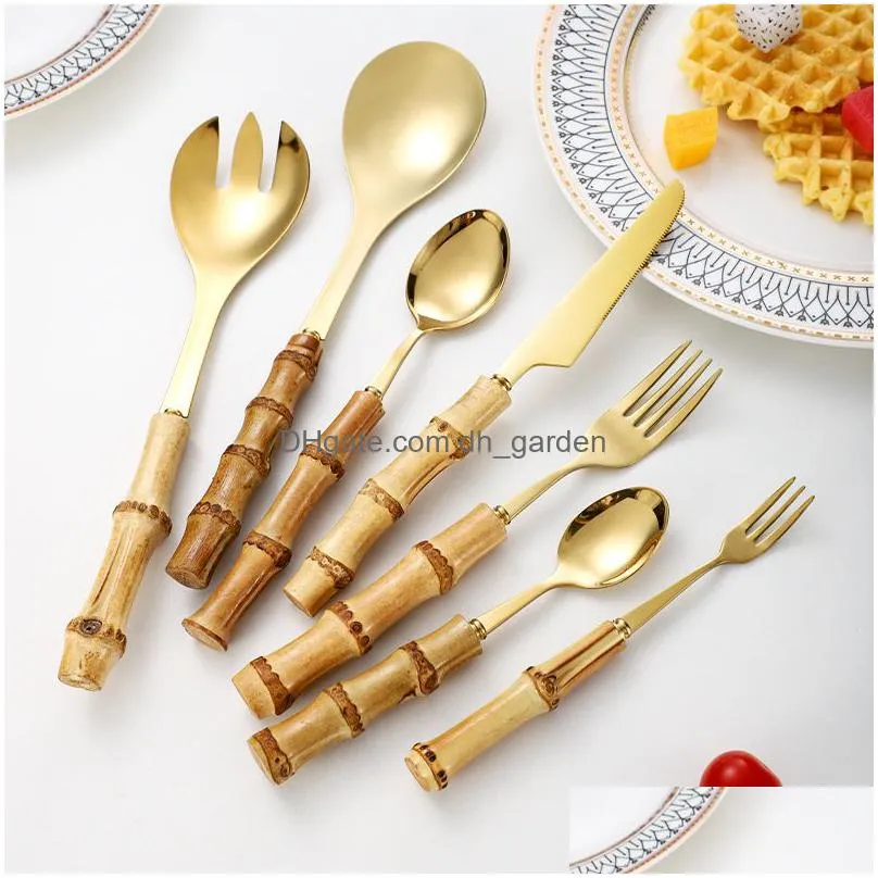 bamboo flatware sets stainless steel spoon fork western tableware outdoor portable tableware set