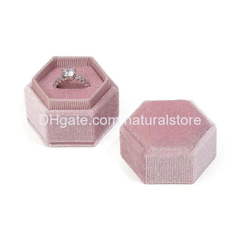 hexagon shape velvet jewelry ring box storage case holder wedding ring display boxes for girls women gift earrings packaging