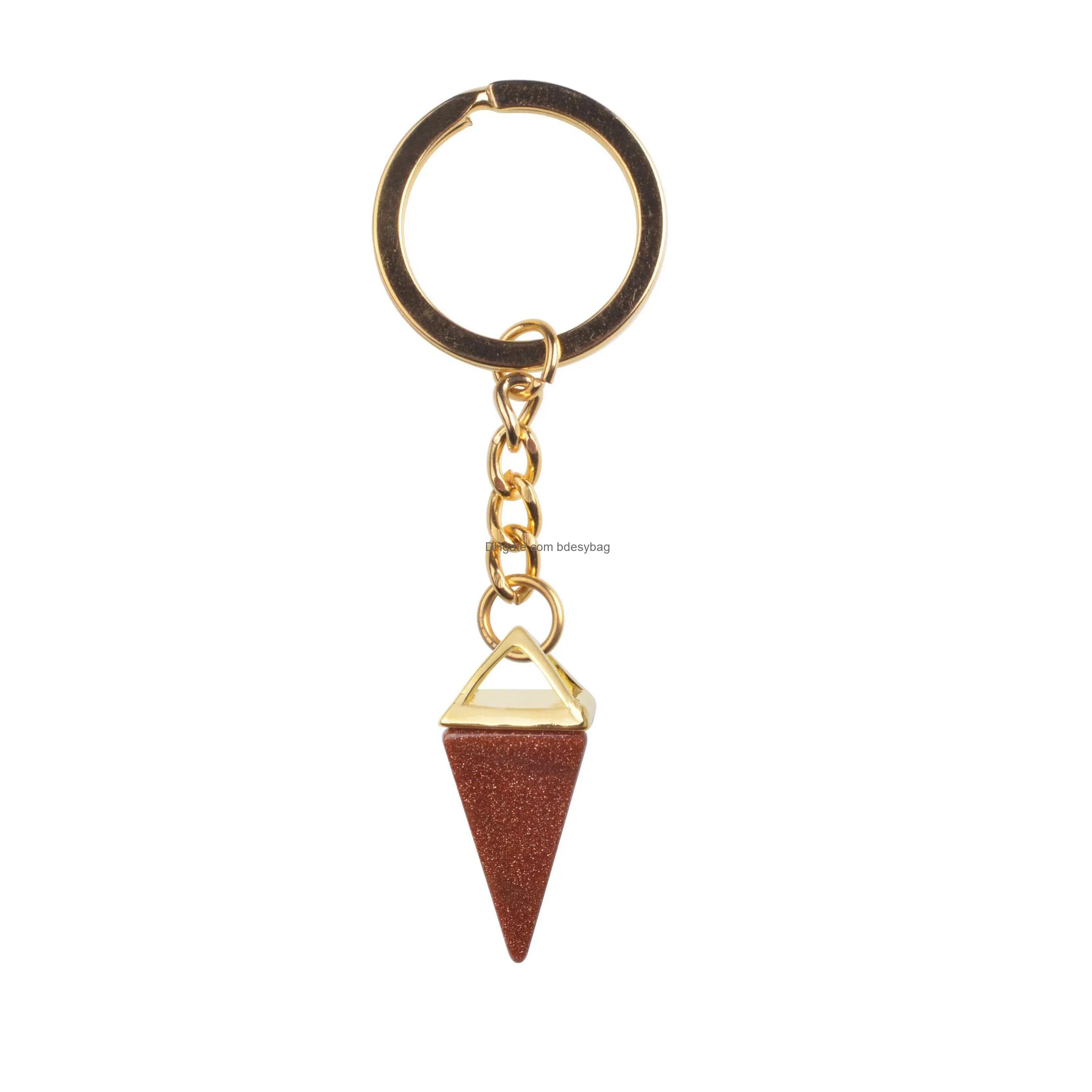 pink crystal cone light yellow gold color natural gem mens waist car keychain womens leather pendant