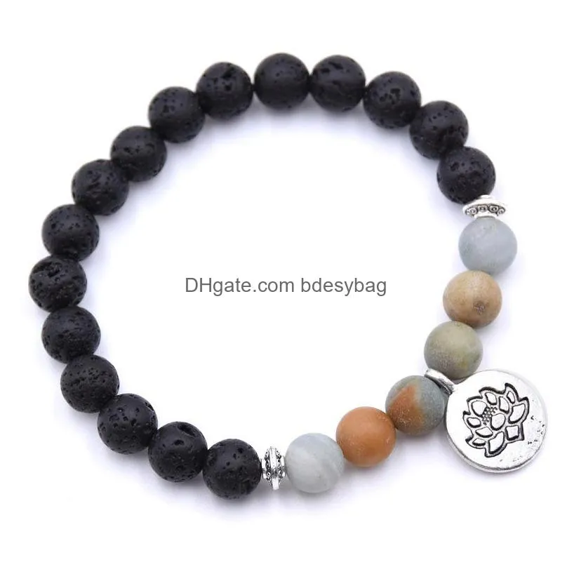 natural stone lotus pendant men and women elastic bracelet  oil diffusion yoga cure bracelet
