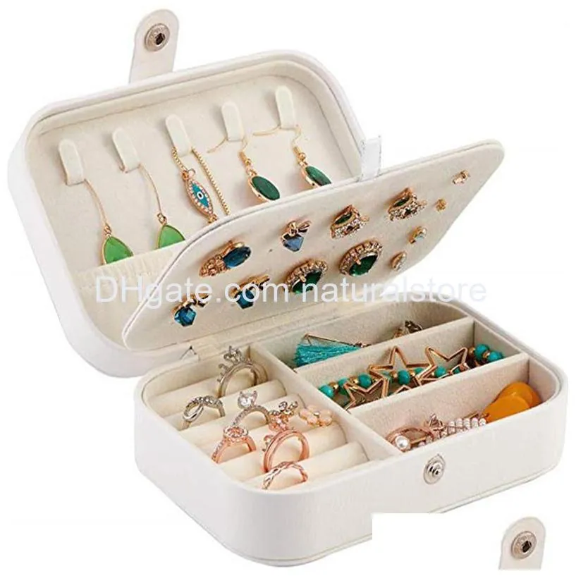 protable pu leather jewelry box necklace ring earrings storage organizer holder cosmetics beauty accessories display case for women